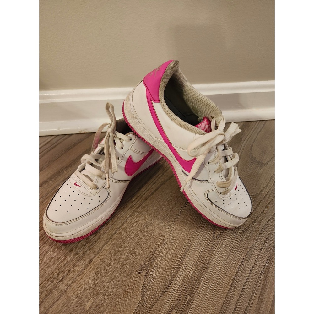 Nike Air Force 1 Kids White Pink Leather Low Top‎ Sneakers Size 6Y